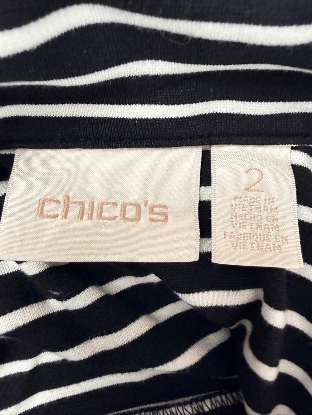 Chico’s Size 2 Black White Striped Belted Knit Jacket Tie Waist Classic Chic - Picture 4 of 7